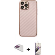 Marsilyan™- iPhone 13 Pro Max Kılıf Ahenk Işık - Siyah Bilvis 3D Mat Cam Ekran Koruyucu + Pers Alüminyum Kamera Lens - Gı