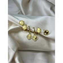 Roha Çelik Gold Clover Küpe Seti