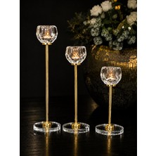 Şahane Home 3 Lü Kristal Şamdan-Gold