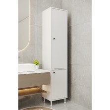 Aeka AE-2028 Soft Beyaz/beyaz 2 Kapaklı Çok Amaçlı Dolap 40X180 cm Raflı Dar Yüksek Boy Banyo Çok Bölmeli Depolama Dolabı