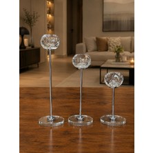 Şahane Home 3 Lü Kristal Şamdan-Gümüş