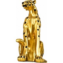 1000 Çeşit Hediye Dünyası Büyük Boy Gold Leopar Heykeli Dekoratif Biblo Salon Ofis Aksesuarları