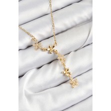 Dxayn 316L Çelik Zirkon Taşlı Çiçek Model Gold Renk Kadın Kolye