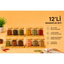 Mafa Home 12'li Bambu Vakum Kapaklı Borosilikat Cam Baharatlık Bambu Altlıklı 250 ml