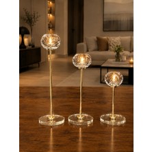 Şahane Home 3 Lü Kristal Şamdan-Gold
