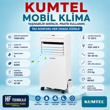 Kumtel Duvara Delik Açmadan Rahat ve Hızlı Kurulum  7000 Btu Portatif Taşınabilir Klima -Serinliği Doyasıyayaşayın