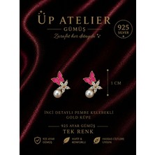 Up Atelier 925 Ayar Gümüş Gold Incili Pembe Kelebek Model
