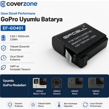 CoverZone Gopro Hero 4 Black ve Hero 4 Silver ile Uyumlu AHDBT-401 Aksiyon Kamera Bataryası 3.8V 1000MAH Yedek Pil GO401 Uzun Süreli Kullanım Için Uyumlu Kamera Pili | (GO401)