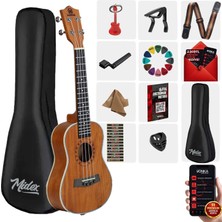 Rennes Maxword MU-24 PRO 24" Yüksek Maun Concert Ukulele Seti Doğal Renk ile Premium Ses Kalitesi