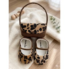 Beblux Baby Leopar Desenli Kız Bebek Ayakkabı Çanta Set