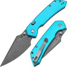 Tenable Fenrir | Mavi Alüminyum Sap | Damascus Çelik Çakı | B1034H8
