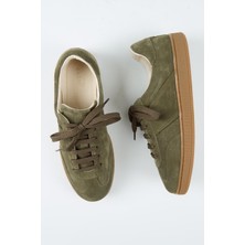 Krähe Krahe Calijero Erkek Hakiki Deri Bağcıklı Haki Sneakers