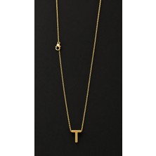 Stainles Steel Minimal T Harf Gold Çelik Kolye