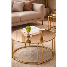 SEDAS LIVING UNITS Bronz Aynalı Metal Ayak Orta Sehpa 70 cm Yuvarlak Cam Üst Yüzey ile Şık Tasarım