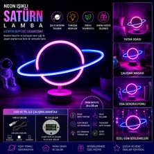 Özel Neon Işıklı Satürn Lamba USB ve Pilli Dekoratif LED Gece Lambası Gezegen Temalı Oda Aydınlatması
