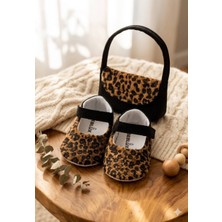Beblux Baby Leopar Desenli Kız Bebek Ayakkabı Çanta Set