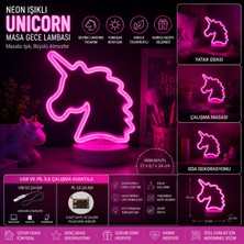 Özel Neon Işıklı Unicorn Masa Gece Lambası USB ve Pilli Dekoratif LED Çocuk Odası Lambası