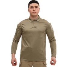 Single Sword Polo Yaka Uzun Kol Taktik T-Shirt Renk: Bej Beden: S