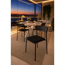 Flinder Beyaz 4 Kişilik Minderli Balkon Takımı, Balkon Masası, Balkon Sandalyesi, Yuvarlak Masa, Yemek Masası, Mutfak Masa Sandalye Takımı, 4 Sandalye 1 Ma