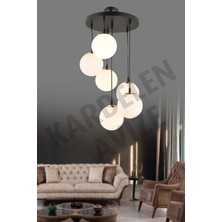 UltraMint Şık Siyah Tavan Avizesi, 6'lı Beyaz Top Camlı Sarkıt Set