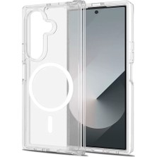Sionel Galaxy Z Fold 7 Kılıf M-Safe Şarj Özellikli Şeffaf Sert Pc  Embos Kapak