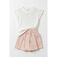 Joy Kids Kız Çocuk Taş Baskılı Premium Gabardin Şort Etekli Takım (3-10YAŞ)