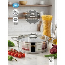 Fms 28 Cm Silindir Çelik Karnıyarık Tenceresi | 4.5 L | 18/10 Paslanmaz | İndüksiyon Taban | 304