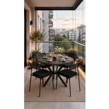 Flinder Siyah 4 Kişilik Minderli Balkon Takımı, Balkon Masası, Balkon Sandalyesi, Yuvarlak Masa, Yemek Masası, Mutfak Masa Sandalye Takımı, 4 Sandalye 1 Masa
