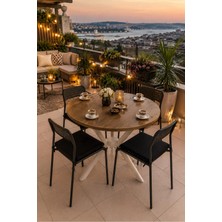 Flinder Çam 4 Kişilik Minderli Balkon Takımı, Balkon Masası, Balkon Sandalyesi, Yuvarlak Masa, Yemek Masası, Mutfak Masa Sandalye Takımı, 4 Sandalye 1 Ma