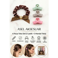 Asel Aksesuar 4'lü Puantiyeli Kurdeleli Lastik ve Fiyonk Mandal Toka Seti