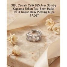 Begonia Accessories 316L Cerrahi Çelik Gümüş Kaplama Kararmaz Alerji Yapmaz Zirkon Taş Figür 1 Adet Unisex Minimal Halka Tragus Helix Küpe Piercing G503-22