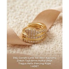 Begonia Accessories 316L Cerrahi Çelik Altın Kaplama Kararmaz Alerji Yapmaz Zirkon Taş Figür 1 Adet Unisex Minimal Halka Tragus Helix Küpe Piercing A503-29