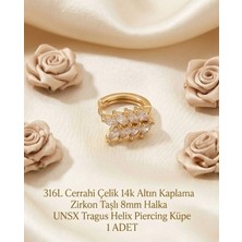 Begonia Accessories 316L Cerrahi Çelik Altın Kaplama Kararmaz Alerji Yapmaz Zirkon Taş Figür 1 Adet Unisex Minimal Halka Tragus Helix Küpe Piercing A503-5