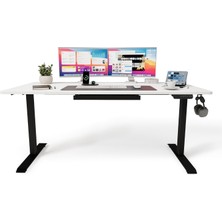 Ofisimi Uprise Comfort Çift Motorlu Yükseklik Ayarlı Masa (72–121 Cm) (Siyah Ayak/lake Beyaz Tabla, 120X60 Cm)