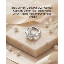 Begonia Accessories 316L Cerrahi Çelik Gümüş Kaplama Kararmaz Alerji Yapmaz Zirkon Taş Figür 1 Adet Unisex Minimal Halka Tragus Helix Küpe Piercing G503-13