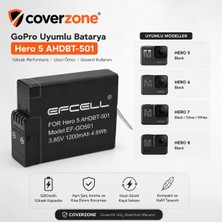 CoverZone AHDBT-501 Aksiyon Kamera Bataryası Gopro Hero5 Black ile Uyumlu Hero6 Black ile Uyumlu Hero7 Black ile Uyumlu Hero8-Black ile Uyumlu 1200MAH Yedek Pil | (GO501)