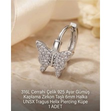 Begonia Accessories 316L Cerrahi Çelik Gümüş Kaplama Kararmaz Alerji Yapmaz Zirkon Taş Figür 1 Adet Unisex Minimal Halka Tragus Helix Küpe Piercing G503-17