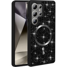 Maks Technology Galaxy S26 Ultra Kılıf Pırlanta Tasarımlı M-Safe Şarj Özellikli Mkst Mozaik Silikon Kapak - Siyah