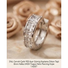 Begonia Accessories 316L Cerrahi Çelik Gümüş Kaplama Kararmaz Alerji Yapmaz Zirkon Taş Figür 1 Adet Unisex Minimal Halka Tragus Helix Küpe Piercing G503-25