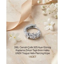 Begonia Accessories 316L Cerrahi Çelik Gümüş Kaplama Kararmaz Alerji Yapmaz Zirkon Taş Figür 1 Adet Unisex Minimal Halka Tragus Helix Küpe Piercing G503-5