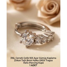 Begonia Accessories 316L Cerrahi Çelik Gümüş Kaplama Kararmaz Alerji Yapmaz Zirkon Taş Figür 1 Adet Unisex Minimal Halka Tragus Helix Küpe Piercing G503-15