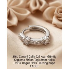 Begonia Accessories 316L Cerrahi Çelik Gümüş Kaplama Kararmaz Alerji Yapmaz Zirkon Taş Figür 1 Adet Unisex Minimal Halka Tragus Helix Küpe Piercing G503-24