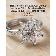 Begonia Accessories 316L Cerrahi Çelik Gümüş Kaplama Kararmaz Alerji Yapmaz Zirkon Taş Figür 1 Adet Unisex Minimal Halka Tragus Helix Küpe Piercing G503-10