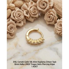Begonia Accessories 316L Cerrahi Çelik Altın Kaplama Kararmaz Alerji Yapmaz Zirkon Taş Figür 1 Adet Unisex Minimal Halka Tragus Helix Küpe Piercing A503-30