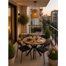 Flinder Çam 4 Kişilik Minderli Balkon Takımı, Balkon Masası, Balkon Sandalyesi, Yuvarlak Masa, Yemek Masası, Mutfak Masa Sandalye Takımı, 4 Sandalye 1 Masa