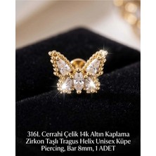 Begonia Accessories 316L Cerrahi Çelik Altın Kaplama Kararmaz Alerji Yapmaz Zirkon Taş Figür Unisex Tragus Helix Küpe Piercing A106-22