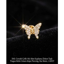 Begonia Accessories 316L Cerrahi Çelik Altın Kaplama Kararmaz Alerji Yapmaz Zirkon Taş Figür Unisex Tragus Helix Küpe Piercing A106-7
