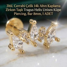 Begonia Accessories 316L Cerrahi Çelik Altın Kaplama Kararmaz Alerji Yapmaz Zirkon Taş Figür Unisex Tragus Helix Küpe Piercing A106-1