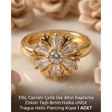 Begonia Accessories 316L Cerrahi Çelik Altın Kaplama Kararmaz Alerji Yapmaz Zirkon Taş Figür 1 Adet Unisex Minimal Halka Tragus Helix Küpe Piercing A503-6
