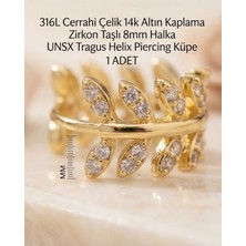 Begonia Accessories 316L Cerrahi Çelik Altın Kaplama Kararmaz Alerji Yapmaz Zirkon Taş Figür 1 Adet Unisex Minimal Halka Tragus Helix Küpe Piercing A503-36
